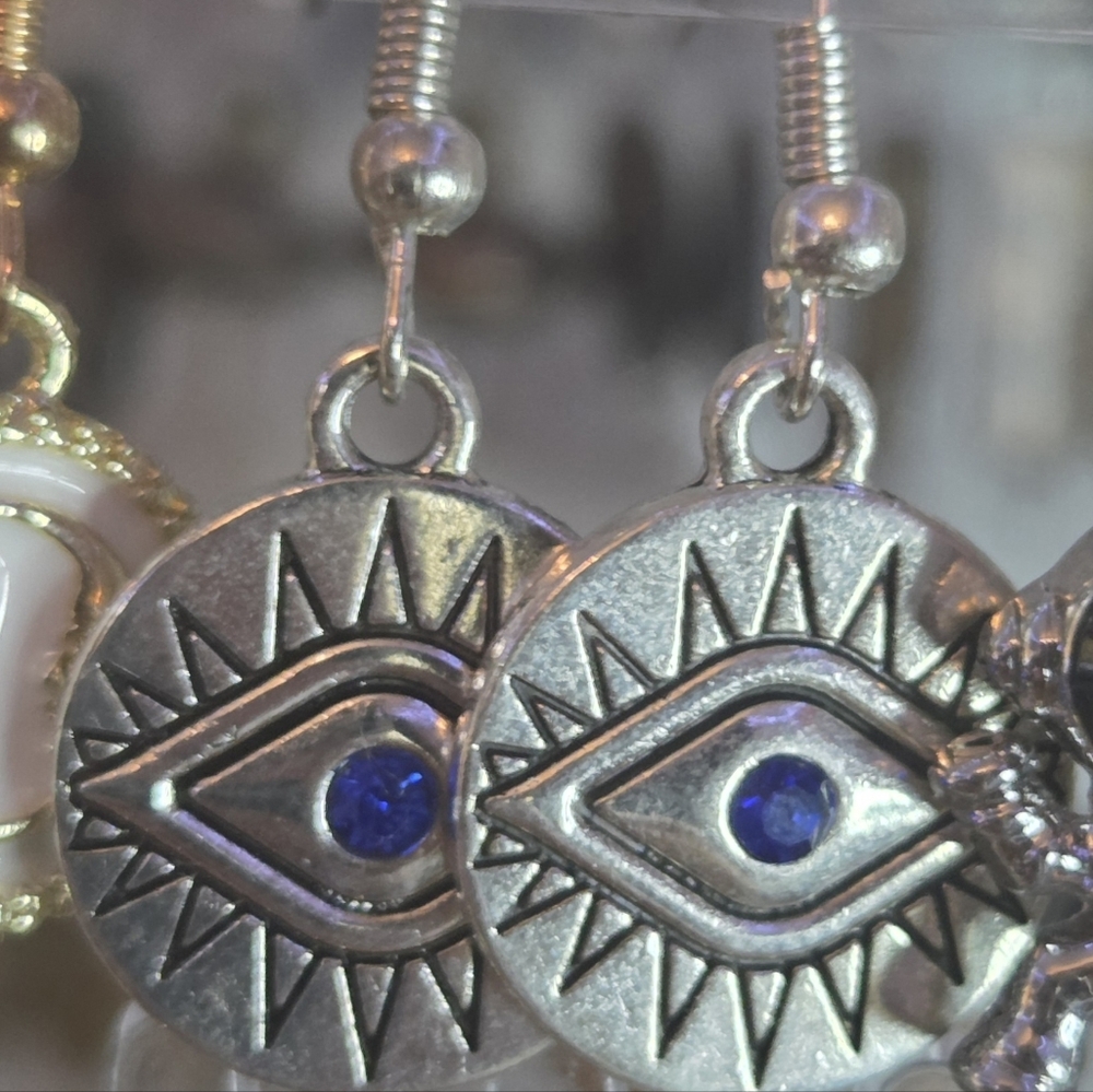 Silver Eye Charm Earrings